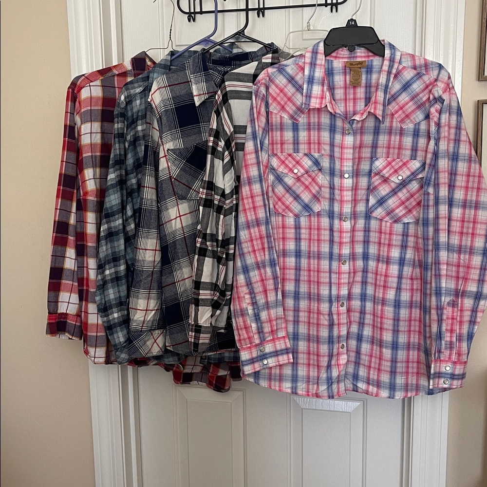 Collection of Five Plaid and Flannel Tops Plus 3X+